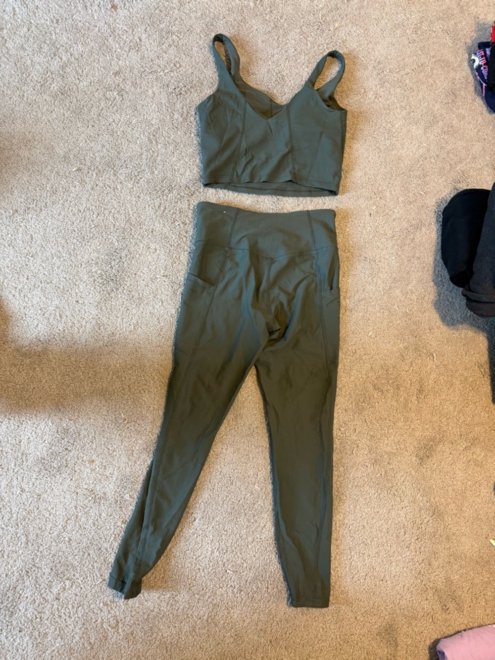Old Navy Olive Ribbed High-Waist Leggings and Matching Crop Tank